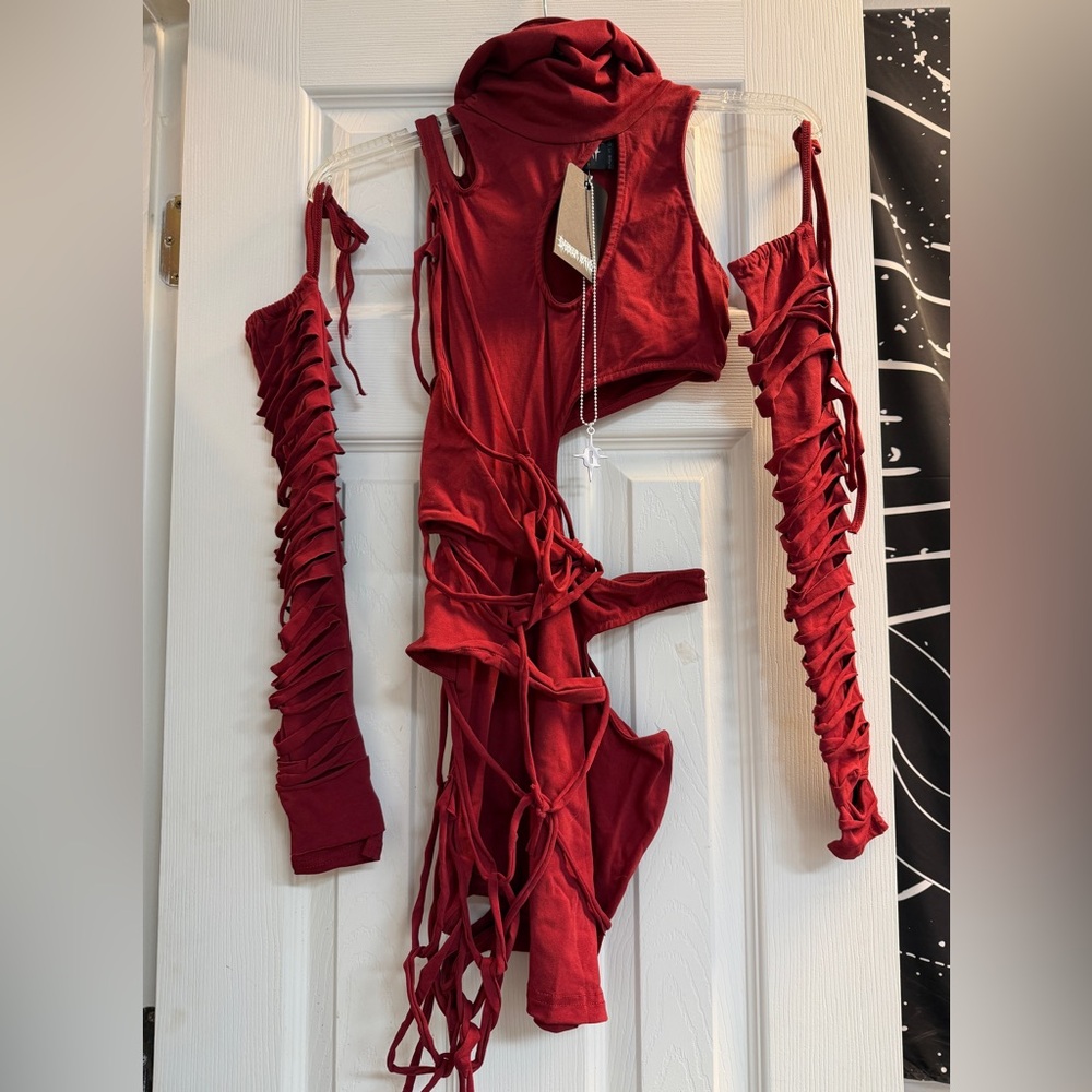 NWT DARKER WAVS  Modulation Oxblood Strappy Cut-Out Dress